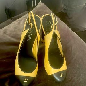 Black and cream channel shoes